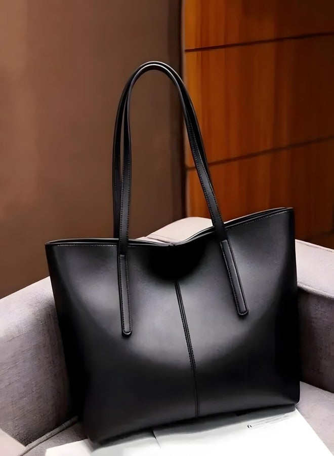 Nexeura Women's Stylish Black Tote Bag | Large Capacity PU Leather Shoulder Handbag | Elegant Office Bag for Girls & Ladies | Lightweight Daily Use Purse | Trendy Travel Work Bag for Women - Image 3
